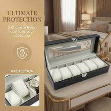 Load image into Gallery viewer, Makeup, Jewelry & accessories Organizers - PU Leather Watch Display Case with Glass Lids and Removable Pillow - 6 Grids