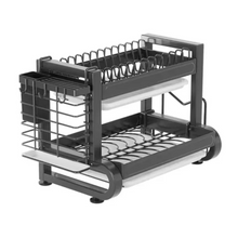 تحميل الصورة في عارض المعرض، 2-Tier Large Metal Dish Drying Rack | Space-Saving Kitchen Drainer with Utensil & Board Holder