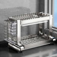 Load image into Gallery viewer, 2-Tier Large Stainless Steel Dish Drying Rack for Kitchen Counter | Large Dish Drainer with Utensil Holder