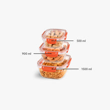 Load image into Gallery viewer, Food Storage Containers - Plastic Sealed Square Set of 3 (500 - 900 - 1500 ml )