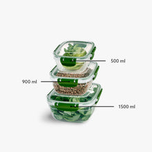 Load image into Gallery viewer, 3-Piece Premium Sealed Square Food Storage Containers Set | 500 ml to 1500 ml