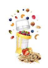 تحميل الصورة في عارض المعرض، Cups/Mugs/Jars/Jugs - Cocktail mix mug - 650 ml with berries, nuts, and granola, colorful food container with utensils.