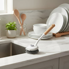 تحميل الصورة في عارض المعرض، Round Multipurpose Dust Cleaning Brush | Soft Bristle Hand Broom with Wooden Handle - White