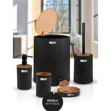 تحميل الصورة في عارض المعرض، Bathroom Accessories Set - 5 Pcs Decor Bathroom Set (Coliseum) - Wooden Frame - With Pedal Waste Bin