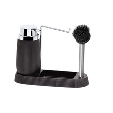 تحميل الصورة في عارض المعرض، Soap Dispenser with Sponge Holder, Brush Holder & Towel Holder - ( Striped x Silver Frame ) Kitchen Accessory Organizer
