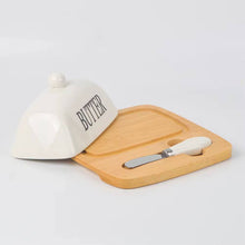 تحميل الصورة في عارض المعرض، Butter Dish - Glass & Wooden Butter Dish with Lid and Spreader