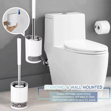 Load image into Gallery viewer, 3 In 1 Silicone Toilet Brush With Holder, Unbreakable Wall Mounted And Free Stand Sleek Toilet Cleaner Brush With Ventilated Drying Round Stand