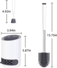 Load image into Gallery viewer, 3 In 1 Silicone Toilet Brush With Holder, Unbreakable Wall Mounted And Free Stand Sleek Toilet Cleaner Brush With Ventilated Drying Round Stand dimensions