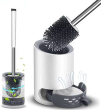 Load image into Gallery viewer, 3 In 1 Silicone Toilet Brush With Holder, Unbreakable Wall Mounted And Free Stand Sleek Toilet Cleaner Brush With Ventilated Drying Round Stand
