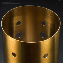 تحميل الصورة في عارض المعرض، Close-up of a polished gold stainless steel cutlery holder showcasing hemmed design features and drainage holes.