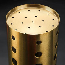 تحميل الصورة في عارض المعرض، Gold stainless steel round cutlery holder with drainage holes for easy drying and organized utensil storage.