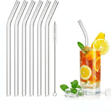 Load image into Gallery viewer, Straws - Reusable Drinking Glass Straws For Drinks - Set of 6 + Brush