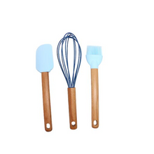 Load image into Gallery viewer, Spatulas/Utensils with Wooden Handle - Silicone Kitchen Utensil Set of 3 (Spatula - Whisk & Brush)