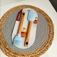 Load image into Gallery viewer, Spatulas/Utensils - Silicone Kitchen Utensil Set with Wooden Handle - (Set of 2 Spatula & Brush)