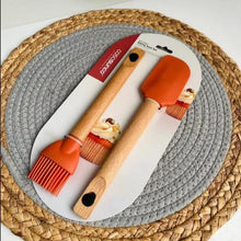 Load image into Gallery viewer, Spatulas/Utensils - Silicone Kitchen Utensil Set with Wooden Handle - (Set of 2 Spatula & Brush)