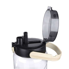 Load image into Gallery viewer, Bottles - Plastic Water Bottle - 1500 ml. Water Bottle with Airtight Lid & Handle showing open lid and ergonomic handle