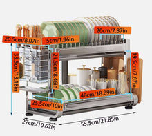 Load image into Gallery viewer, 2-Tier Large Stainless Steel Dish Drying Rack for Kitchen Counter | Large Dish Drainer with Utensil Holder
