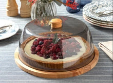 Load image into Gallery viewer, Elegant Wooden Cake Stand & Serving Platter with Acrylic Dome Lid - 29 cm Diameter