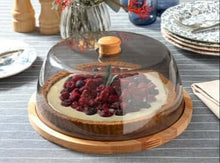 Load image into Gallery viewer, Elegant Wooden Cake Stand & Serving Platter with Acrylic Dome Lid - 29 cm Diameter