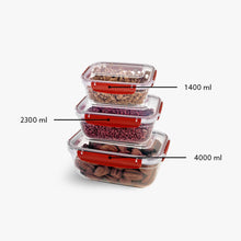 Load image into Gallery viewer, Food Storage Containers - Plastic Sealed Rectangular set of 3 (1400 - 2300 - 4000 ml)