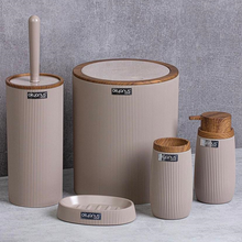 Load image into Gallery viewer, Bathroom Accessories Set - 5 Pcs Decor Bathroom Set (Striped) - Wooden Frame