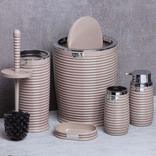 Load image into Gallery viewer, Beige bathroom accessories set with textured design on a gray background