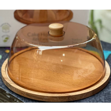 Load image into Gallery viewer, Elegant Wooden Cake Stand & Serving Platter with Acrylic Dome Lid - 29 cm Diameter