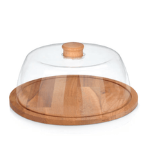 Load image into Gallery viewer, Elegant Wooden Cake Stand & Serving Platter with Acrylic Dome Lid - 29 cm Diameter