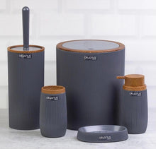 Load image into Gallery viewer, Bathroom Accessories Set - 5 Pcs Decor Bathroom Set (Striped) - Wooden Frame