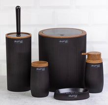 Load image into Gallery viewer, Bathroom Accessories Set - 5 Pcs Decor Bathroom Set (Striped) - Wooden Frame