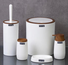 Load image into Gallery viewer, Bathroom Accessories Set - 5 Pcs Decor Bathroom Set (Striped) - Wooden Frame