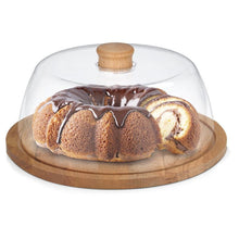 Load image into Gallery viewer, Elegant Wooden Cake Stand & Serving Platter with Acrylic Dome Lid - 29 cm Diameter