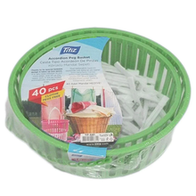 Load image into Gallery viewer, Plastic Clothespins with Basket - Laundry Pegs Basket with 40 Clip - Accordion Peg Basket