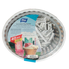 Load image into Gallery viewer, Plastic Clothespins with Basket - Laundry Pegs Basket with 40 Clip - Accordion Peg Basket