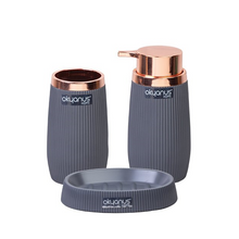 Load image into Gallery viewer, Bathroom Accessories Set - 3 Pcs Decor Bathroom Set (Striped) - Copper Frame