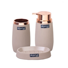 Load image into Gallery viewer, Bathroom Accessories Set - 3 Pcs Decor Bathroom Set (Striped) - Copper Frame