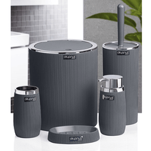 Load image into Gallery viewer, Bathroom Accessories Set - 5 Pcs Decor Bathroom Set (Striped) - Silver Frame