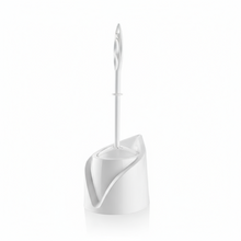 Load image into Gallery viewer, White toilet brush with holder on a white background