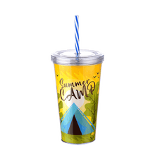 Load image into Gallery viewer, Cups/Mugs/Jars/Jugs - Lime Shake Drinking Tumbler with Straw - 600ml. Cup

