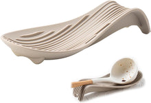 Load image into Gallery viewer, Beige kitchen dish drainer with a ladle on a white background
