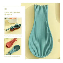 Load image into Gallery viewer, Blue spoon holder on a yellow background with text indicating its use as a spoon holder.

