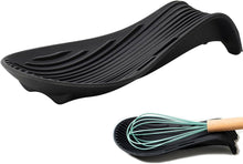 Load image into Gallery viewer, Black silicone spatula and whisk on a white background
