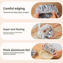 Load image into Gallery viewer, Image showcasing features of reusable aluminum foil insulation covers: careful edging, anti-fouling, and thick aluminum material.
