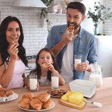 Load image into Gallery viewer, Family enjoying breakfast with butter dish, croissants, and milk in a cozy kitchen setting.
