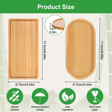 Load image into Gallery viewer, Wooden trays with dimensions and features on a green and white background
