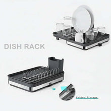 تحميل الصورة في عارض المعرض، Dish rack with folded storage option on a white background
