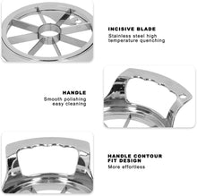 Load image into Gallery viewer, Chrome metal components with text describing features on a white background
