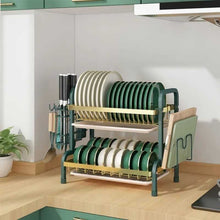 Load image into Gallery viewer, 2-Tier Dish Drying Rack – Space Saving with Pull-Out Drain Board and side metal drainer
