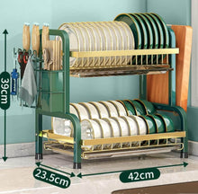 Load image into Gallery viewer, 2-Tier Dish Drying Rack – Space Saving with Pull-Out Drain Board and side metal drainer
