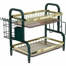 Load image into Gallery viewer, 2-Tier Dish Drying Rack – Space Saving with Pull-Out Drain Board and side metal drainer
